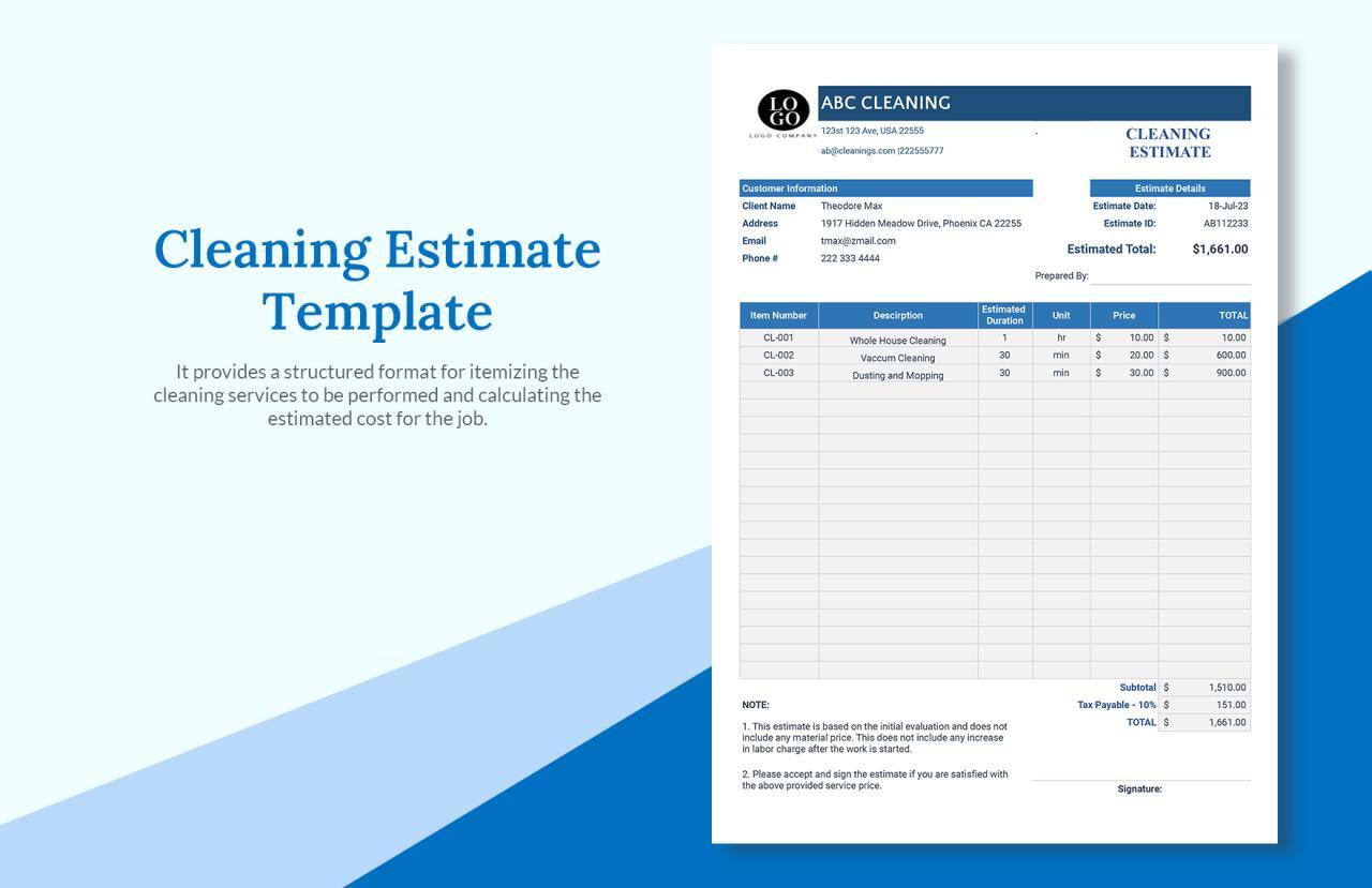 Excel Estimating Template Excel Estimating Template