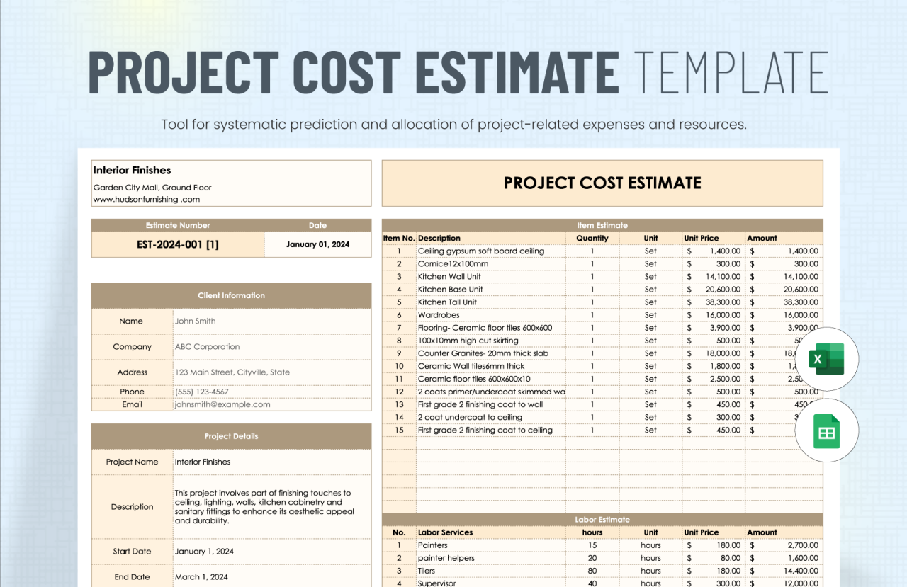 Interior Cost Estimate Template in Excel, Google Sheets - Download ... Interior Cost Estimate Template in Excel, Google Sheets - Download ...